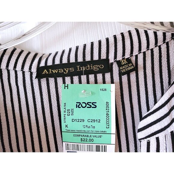ALWAYS INDIGO STRIPE BLOUSE SIZE 3XL NWT - Picture 2 of 5
